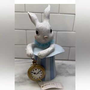 Bella Lux Easter Bunny Rabbit in Blue & White Striped Top Hat with Watch NWT